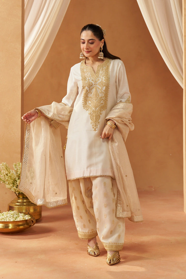 Adeela Daisy Ivory Kurta with Salwar and Dupatta