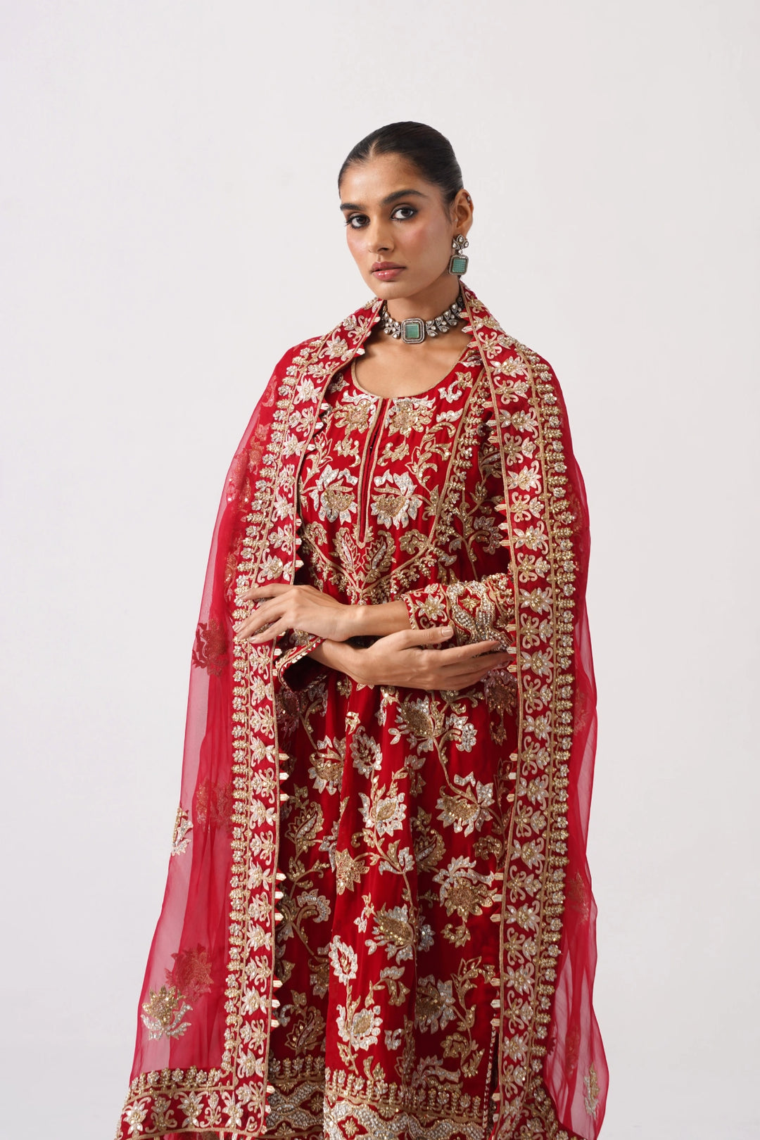 Zaar Bagh - Long Kurta Set - Red