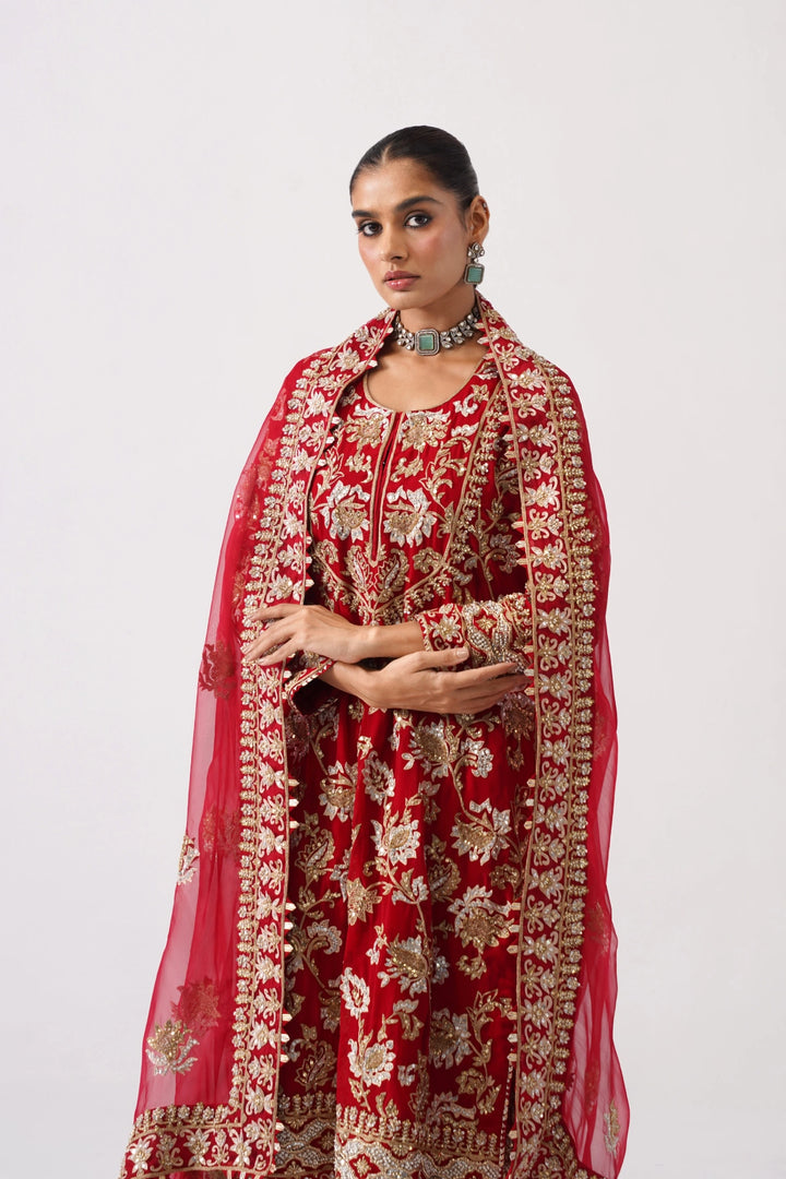 Zaar Bagh - Long Kurta Set - Red