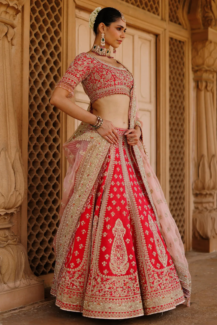 Nusrat - Hot Pink Kali-in-Kali Lehenga Set with Blouse & Dupatta