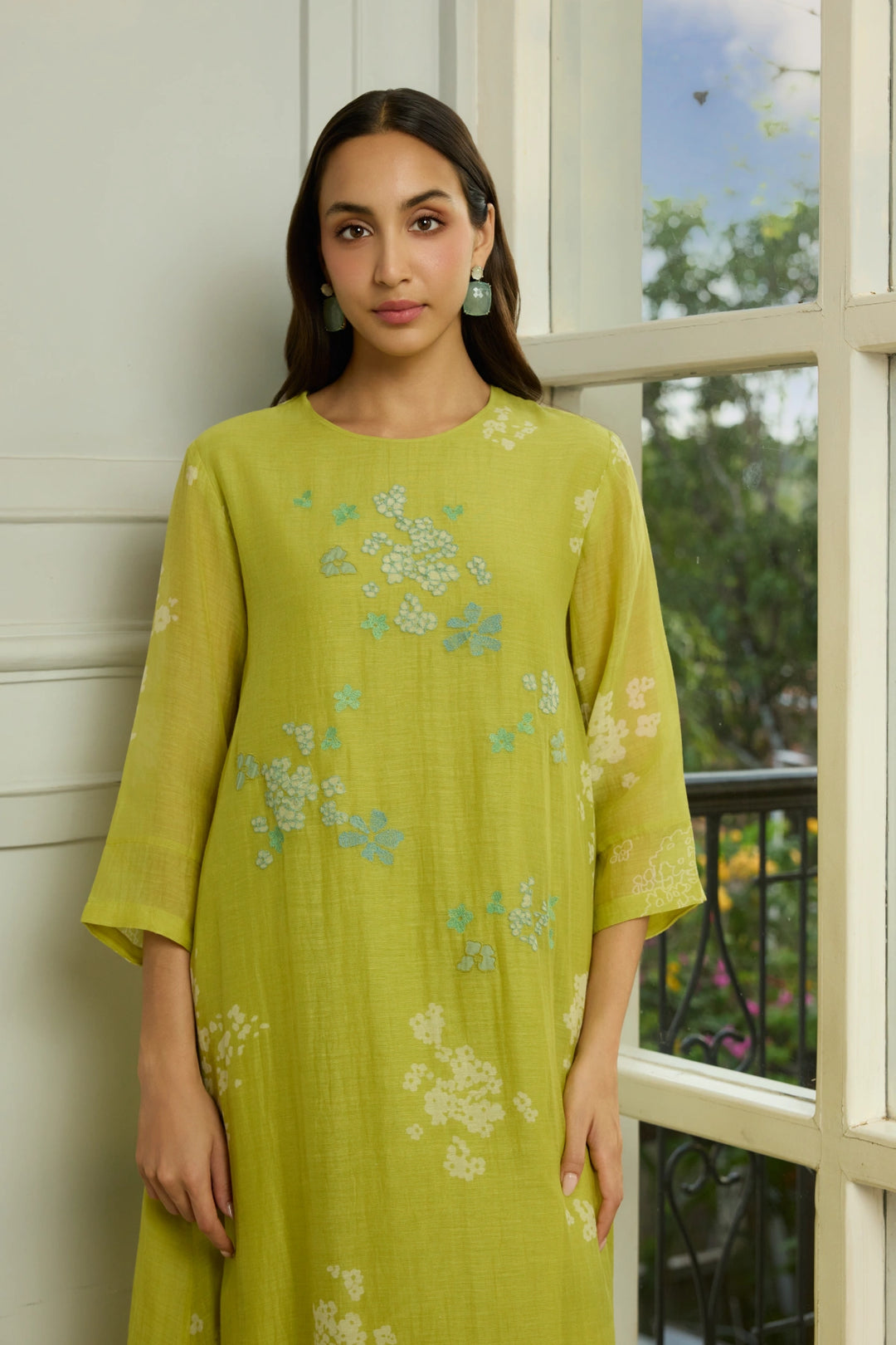 Lime Floral Embroidered Co-ord Set
