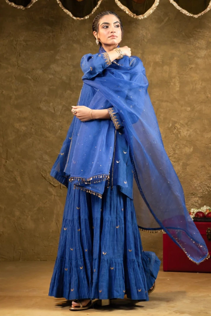 Electric Blue Chand Booti Sharara Set
