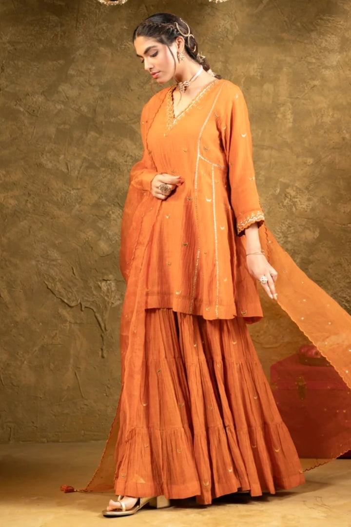 Rust Orange Chand Booti Sharara Set