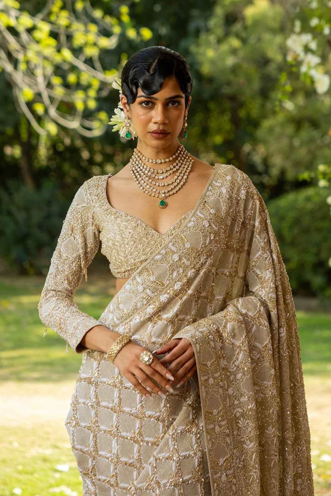 Earthy Green Pure & Premium Georgette Chikankari Saree