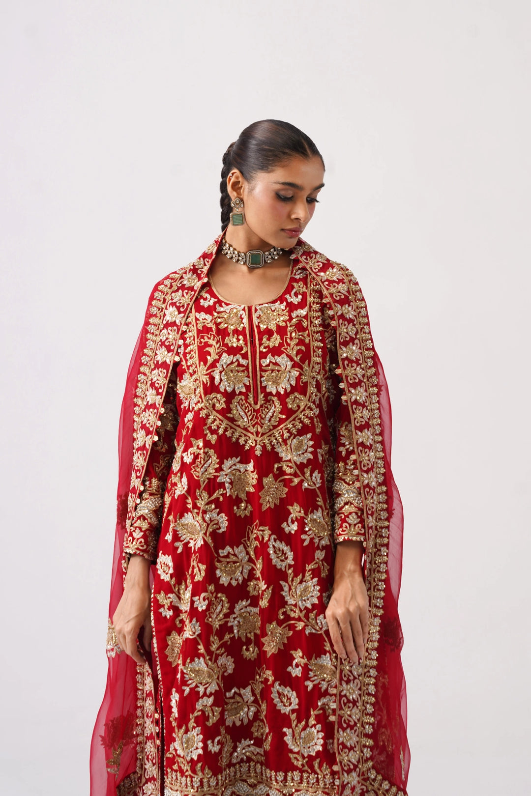 Zaar Bagh - Long Kurta Set - Red