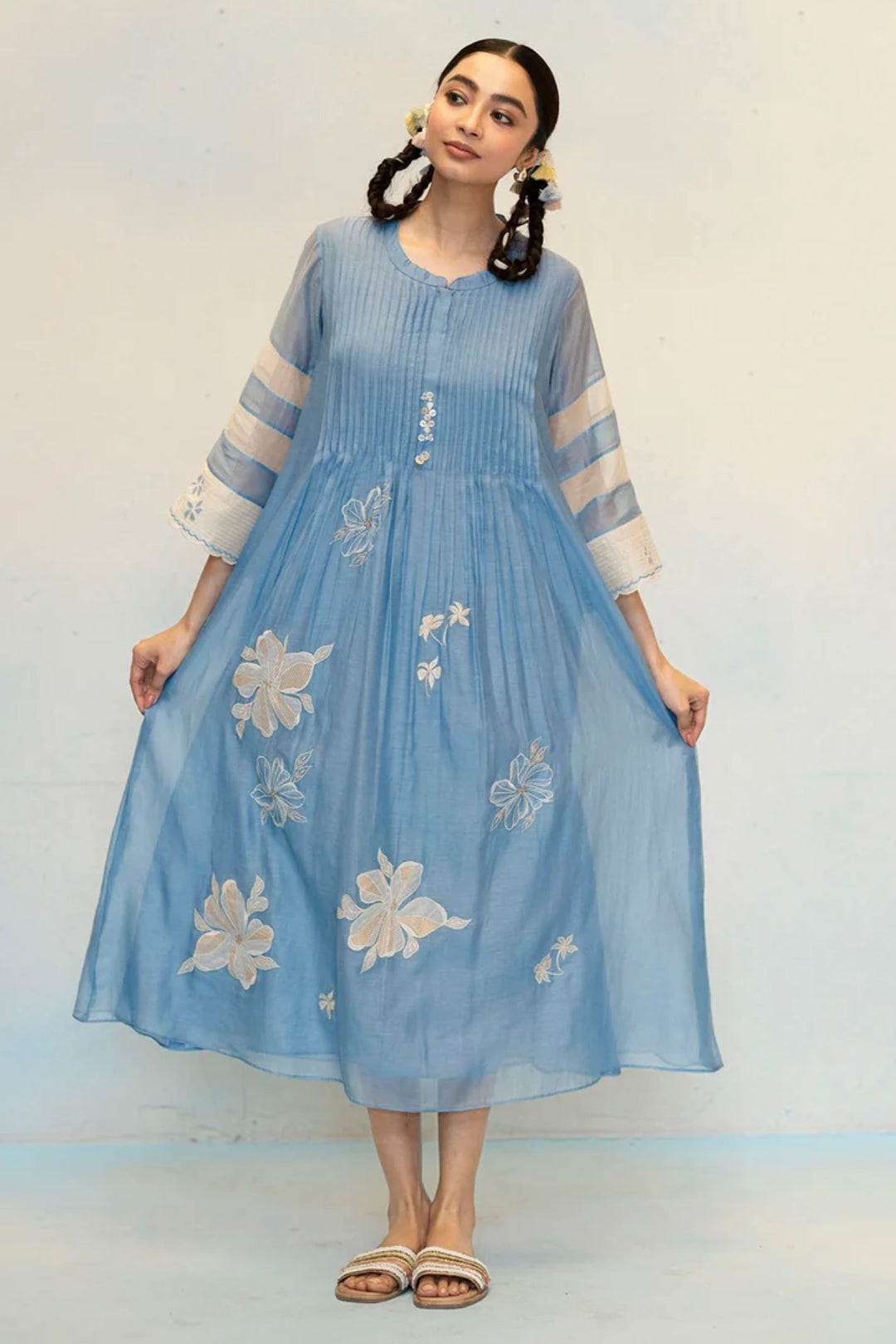 Zara Mul Chanderi Tunic Set in Blue