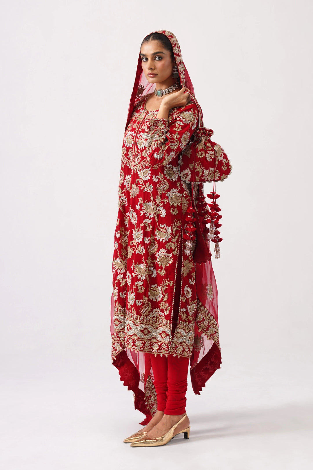 Zaar Bagh - Long Kurta Set - Red