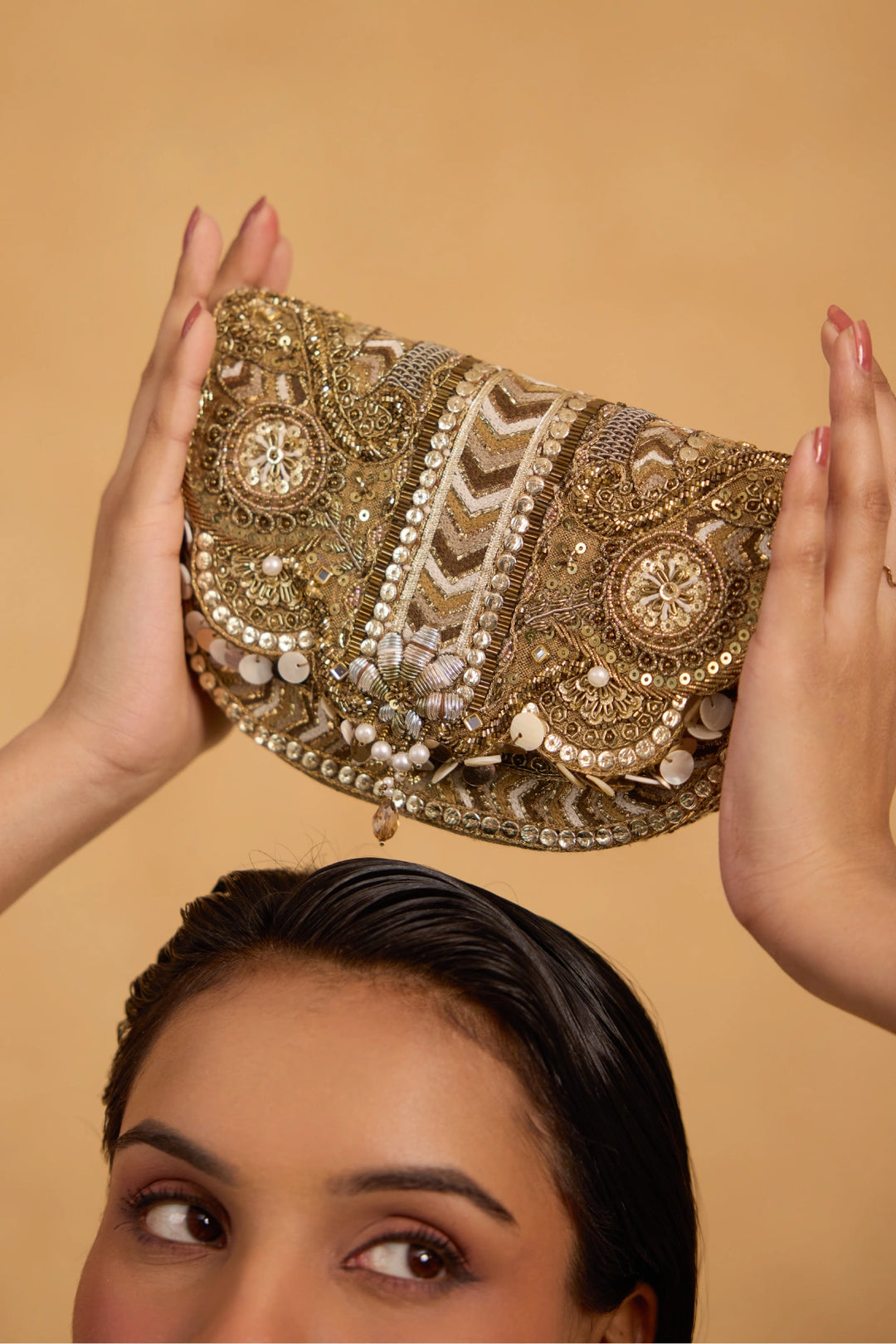 Rangrez Flapover Clutch - Vintage Gold