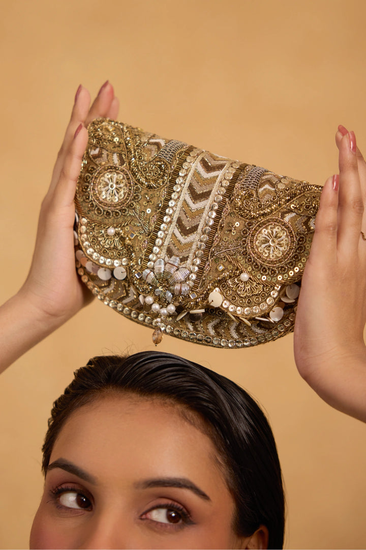 Rangrez Flapover Clutch - Vintage Gold