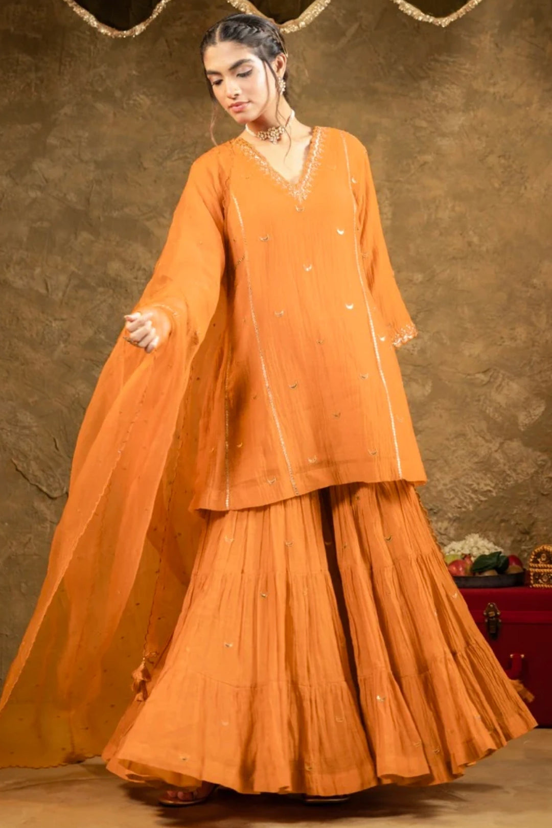 Rust Orange Chand Booti Sharara Set