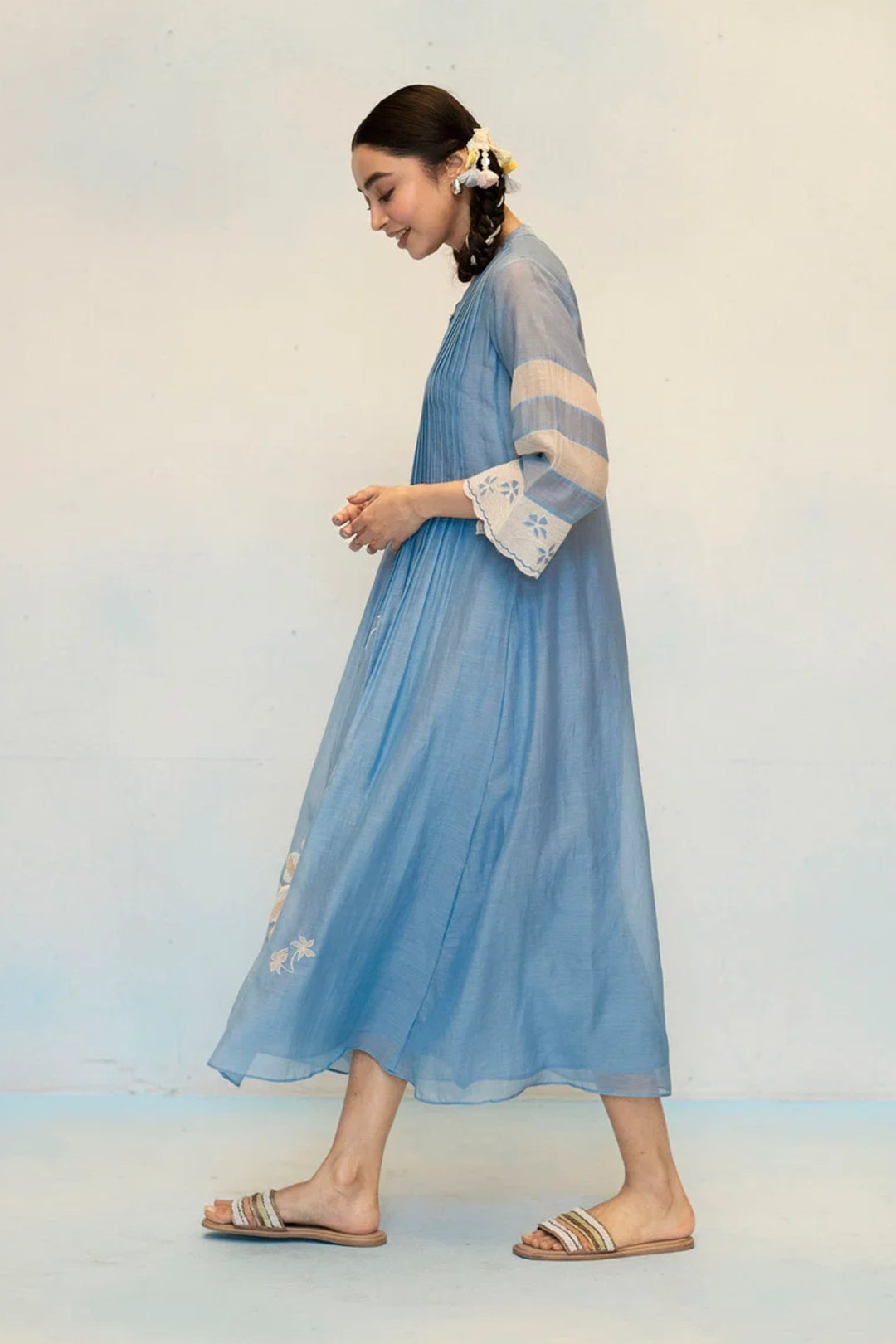 Zara Mul Chanderi Tunic Set in Blue