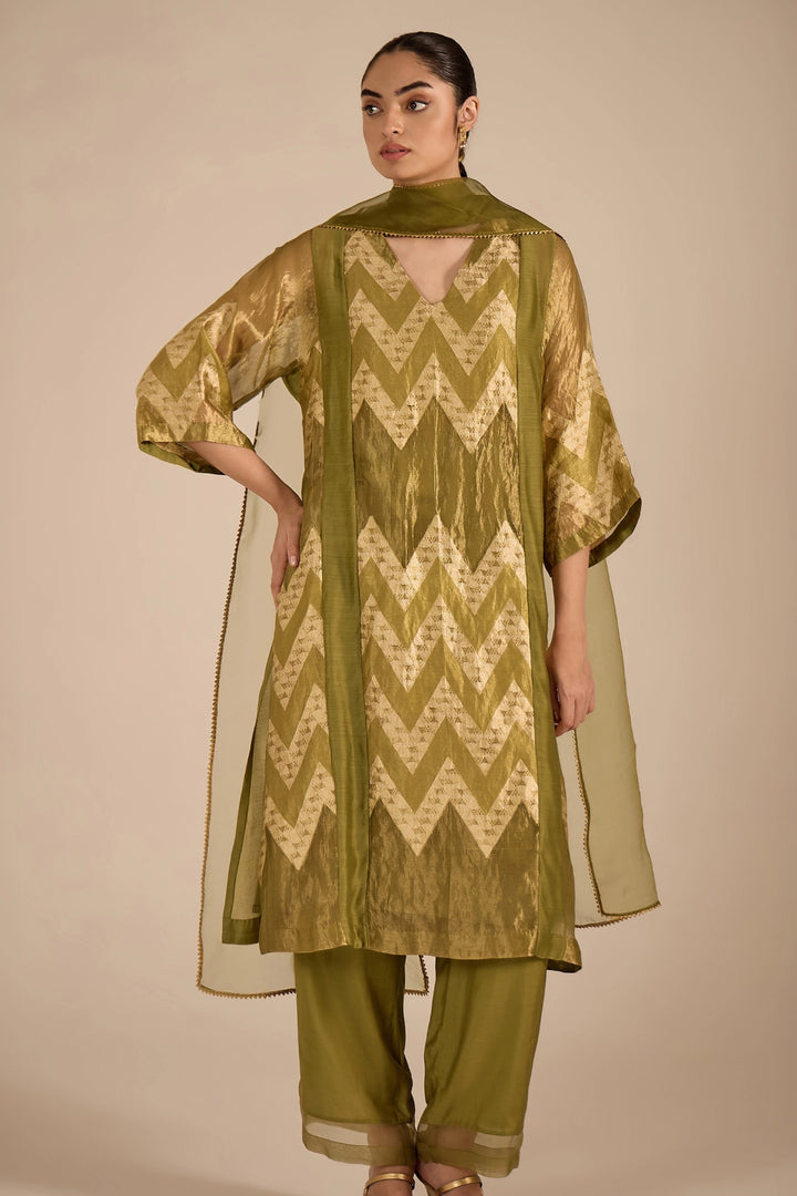Green and Gold Chevron Choga Set