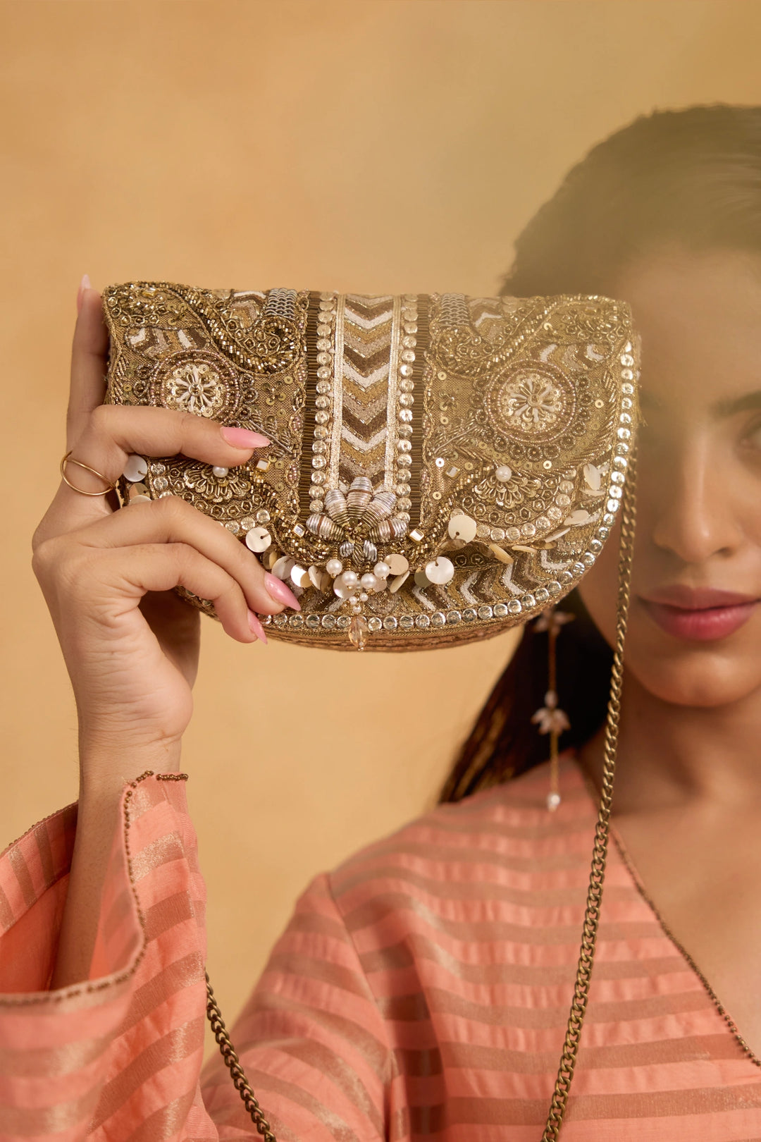 Rangrez Flapover Clutch - Vintage Gold