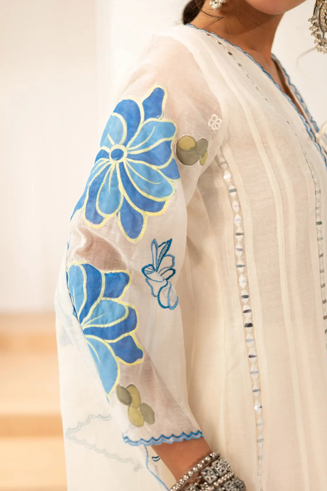 Zoya Mul Chanderi Anarkali Set in Off-White