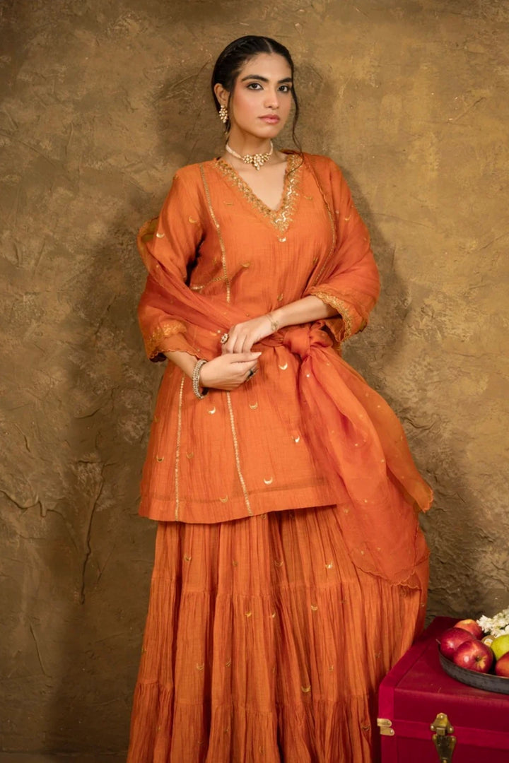 Rust Orange Chand Booti Sharara Set