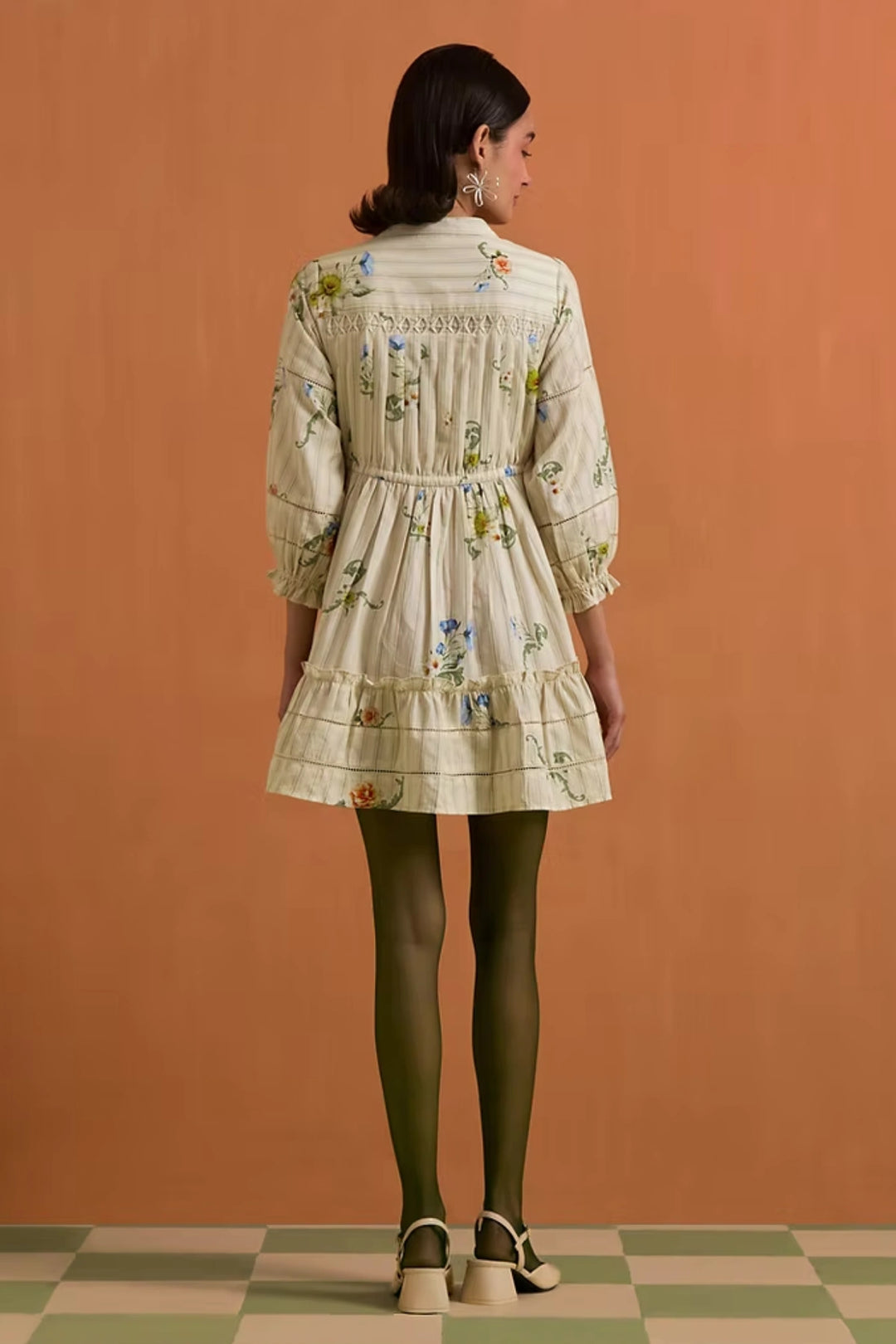 Verdant Stripe Mini Dress- Ivory