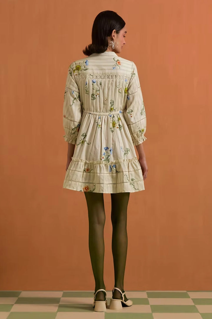 Verdant Stripe Mini Dress- Ivory