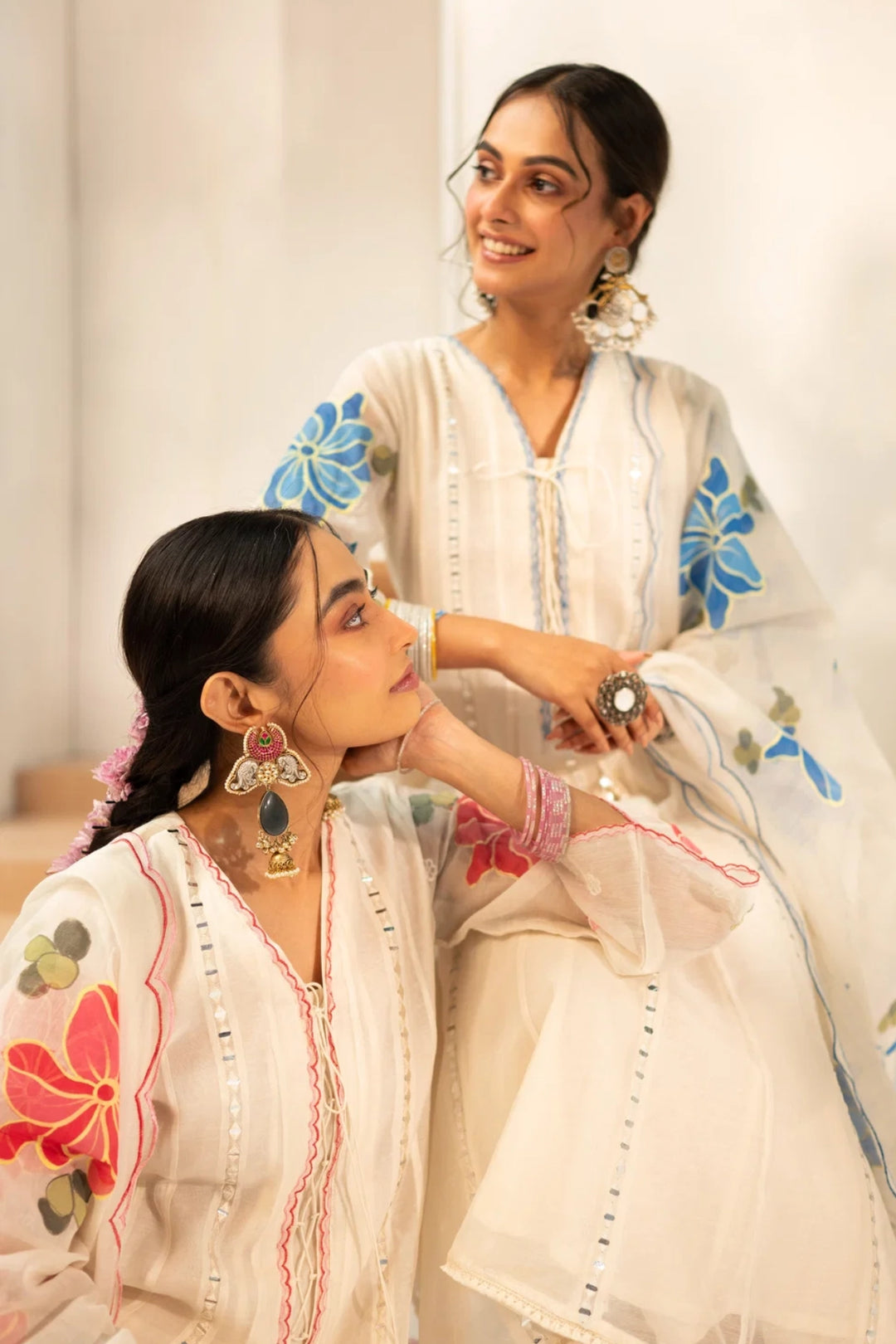 Zoya Mul Chanderi Anarkali Set in Off-White