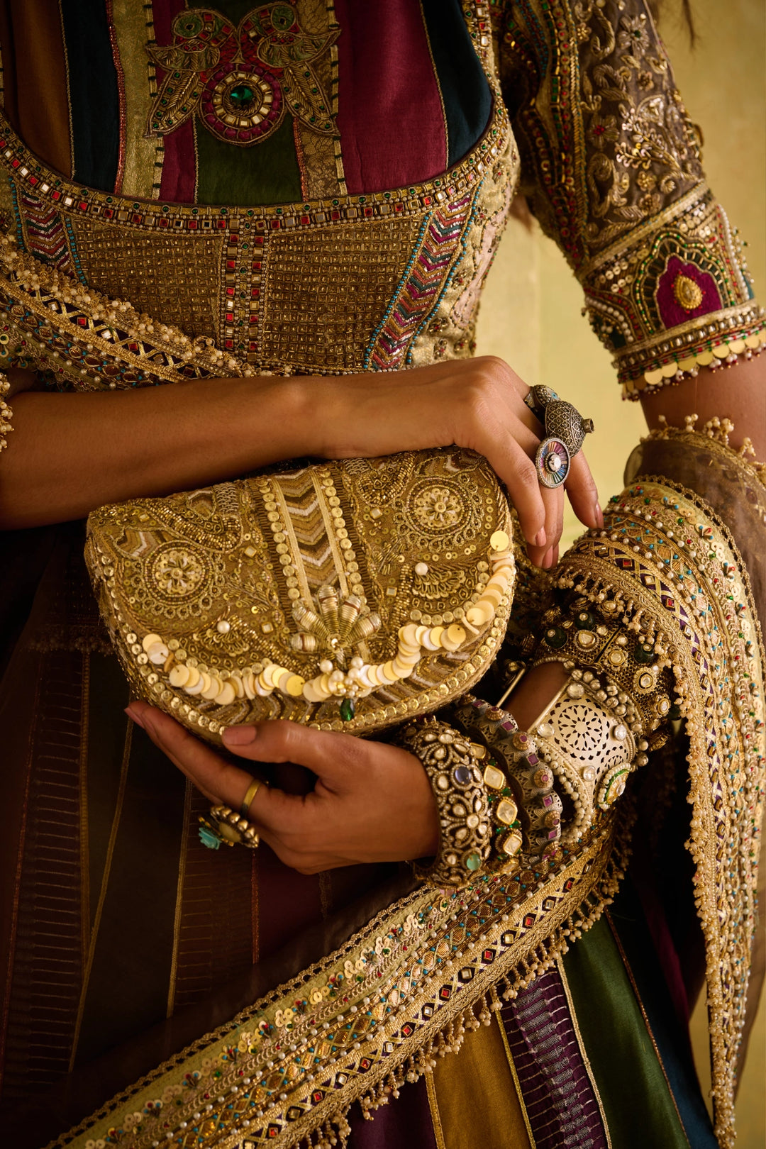 Rangrez Flapover Clutch - Vintage Gold