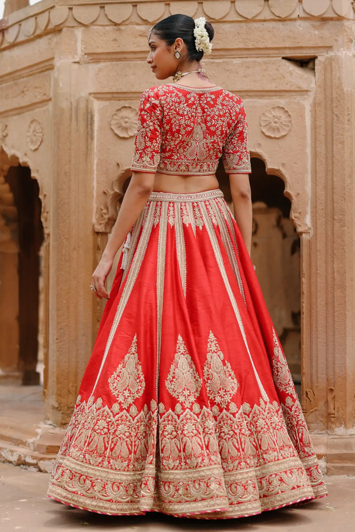 Mahroz - Deep Red Lehenga Set with Blouse & Dupatta