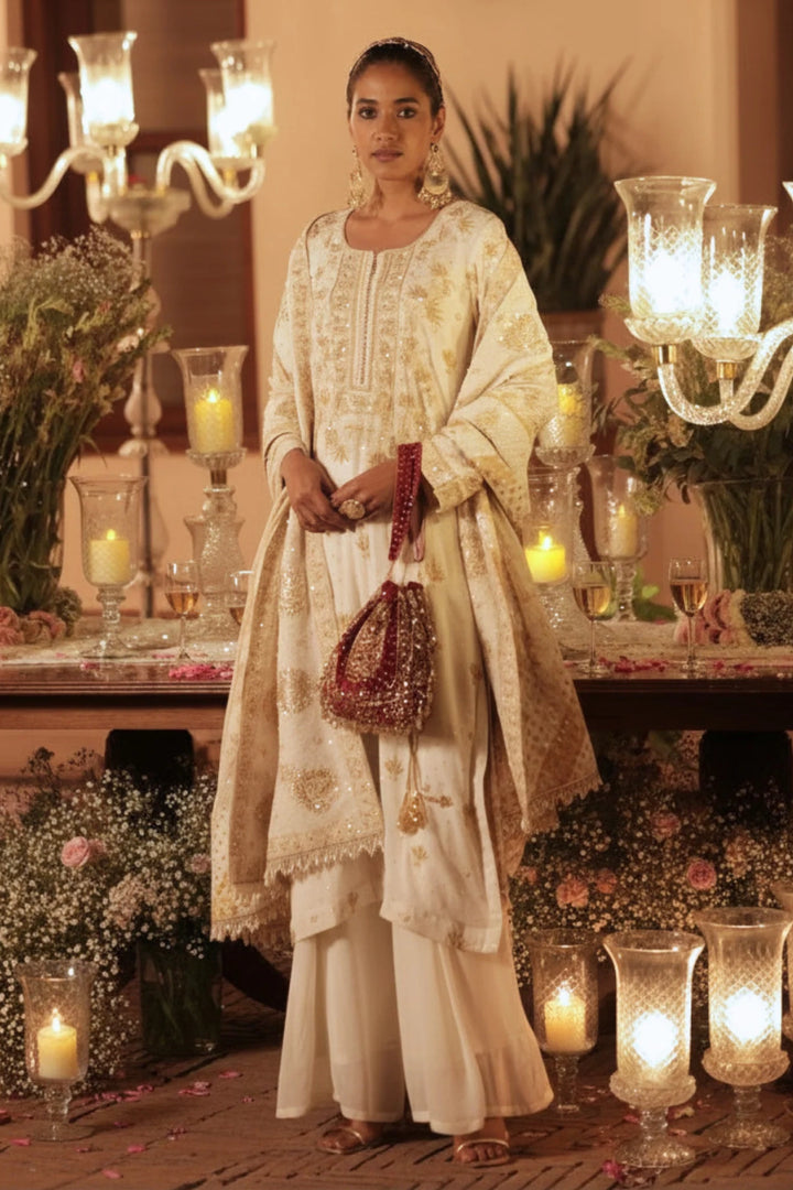 Ivory Pure And Premium Georgette Chikankari Kurta and Dupatta