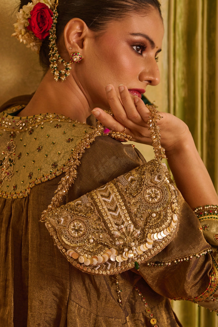 Rangrez Flapover Clutch - Vintage Gold