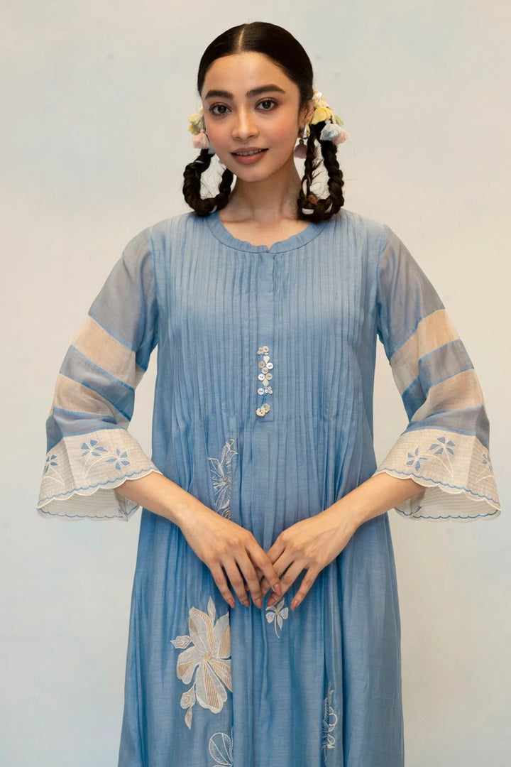 Zara Mul Chanderi Tunic Set in Blue