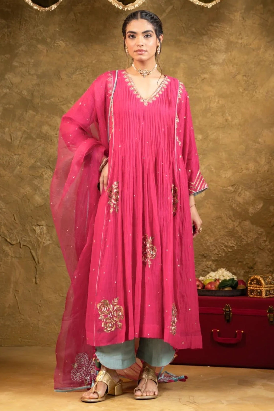Pink 5 Boota Kurta Set