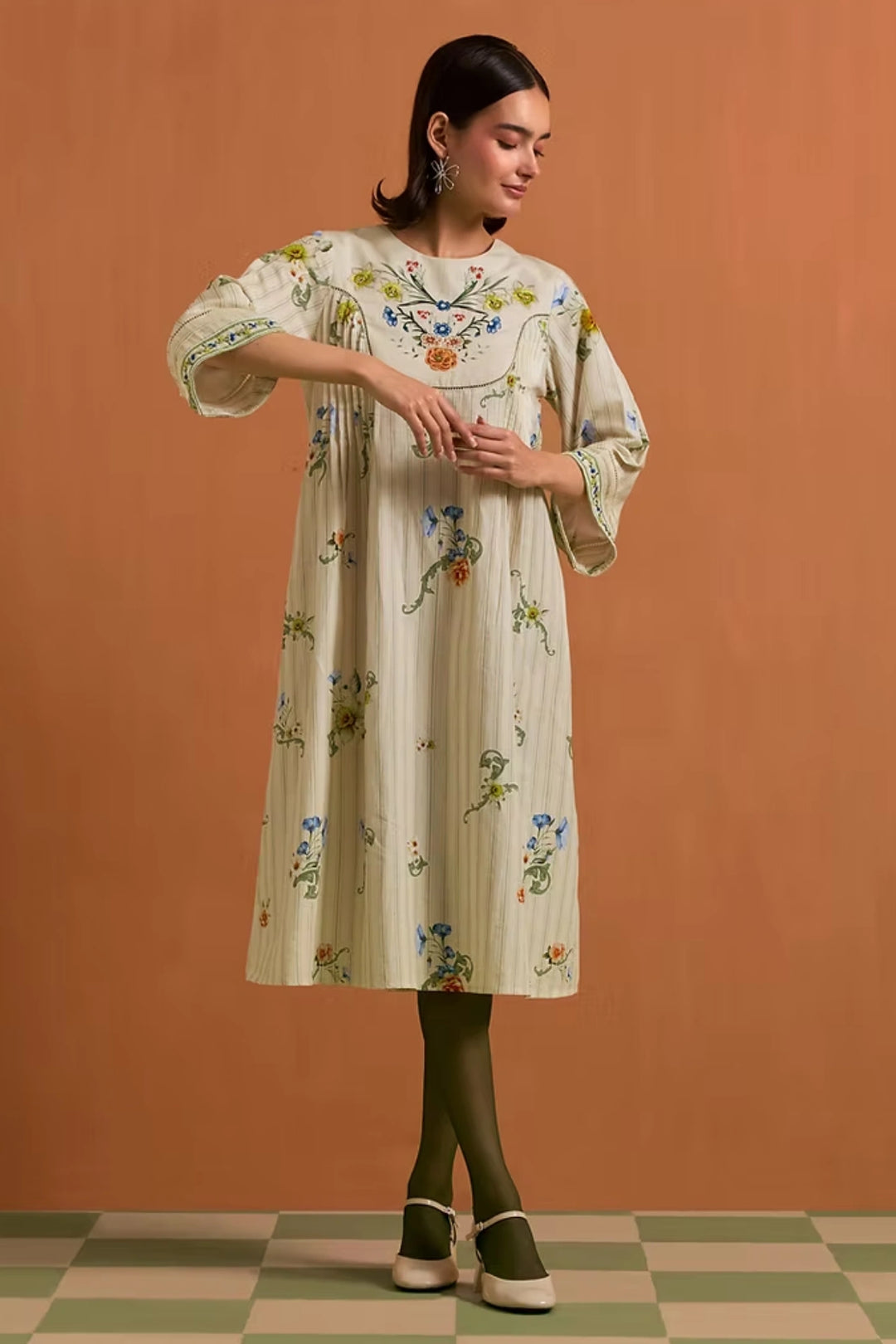 Verdant Yoke Dress-Ivory