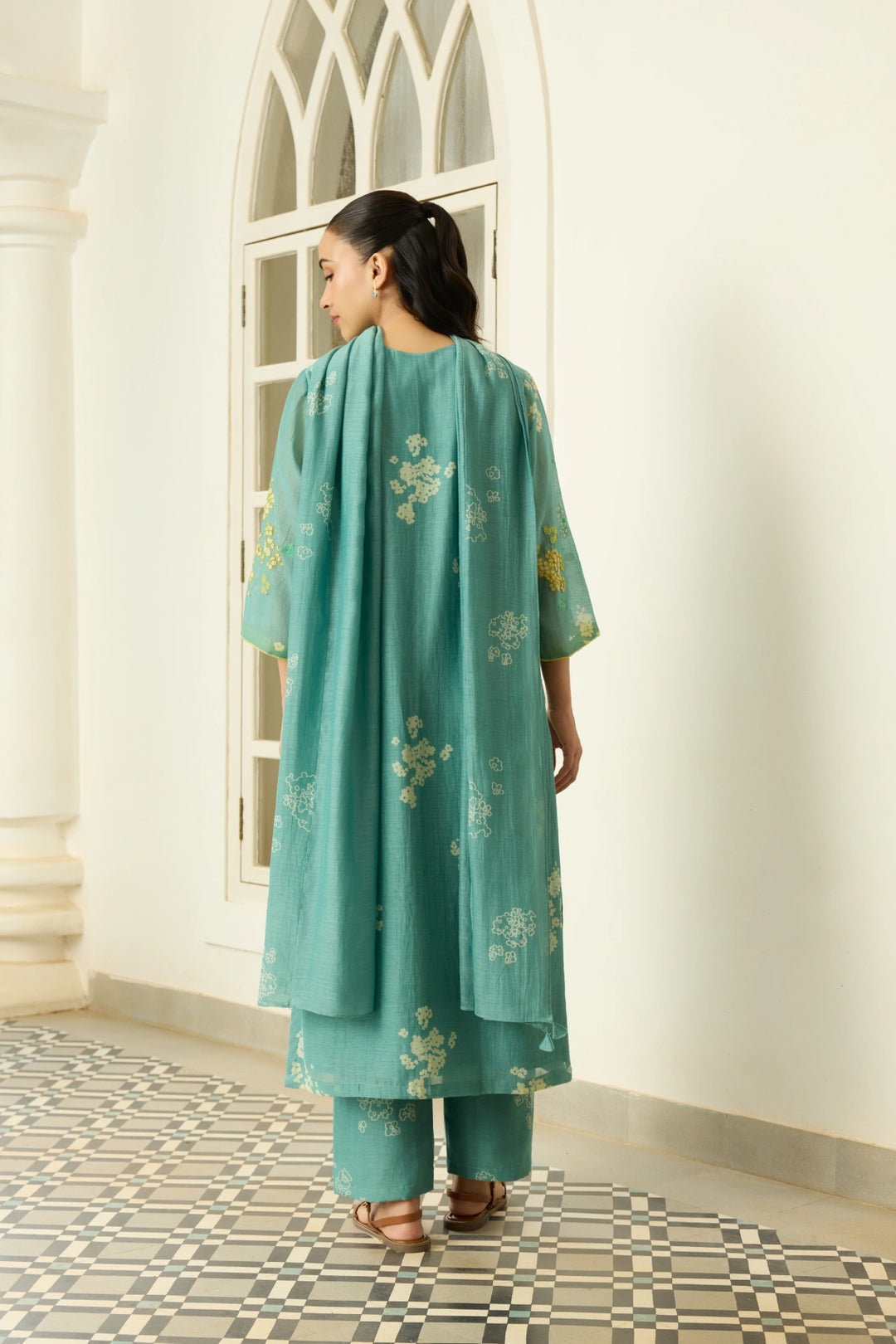 Aqua Floral Applique Kurta Set