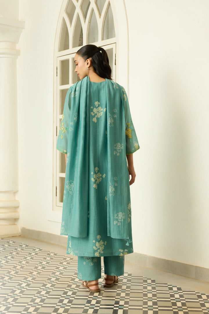 Aqua Floral Applique Kurta Set