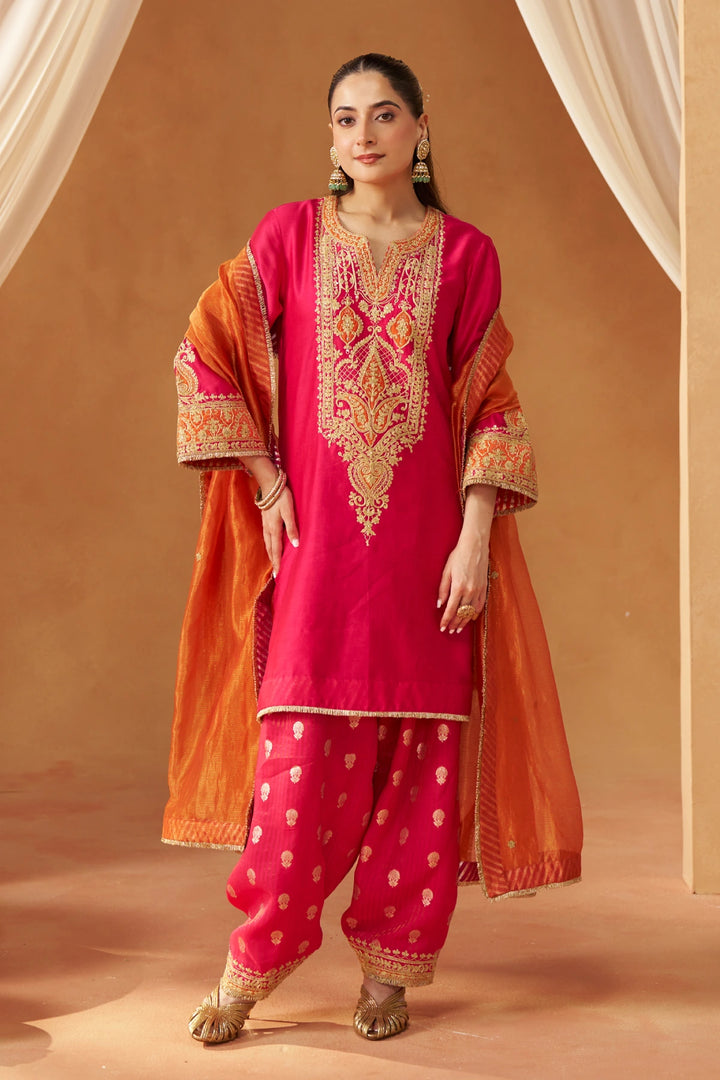 Adeela Hotpink Kurta with Salwar and Dupatta