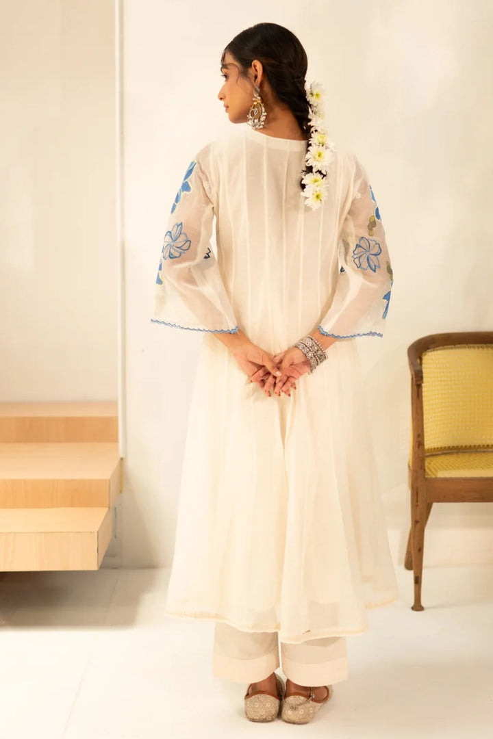 Zoya Mul Chanderi Anarkali Set in Off-White