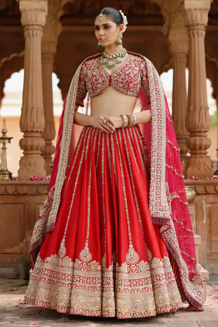 Roha - Deep Red Lehenga Set with Blouse & Dupatta
