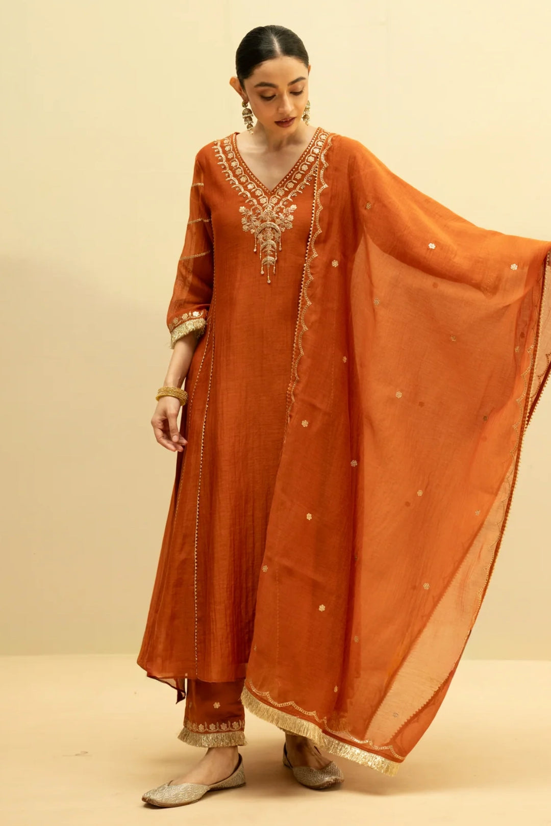 Chaandbali Mul Chanderi Aline Kurta Set