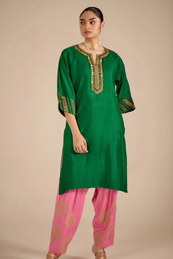 Emerald Green Silk Kurta Set