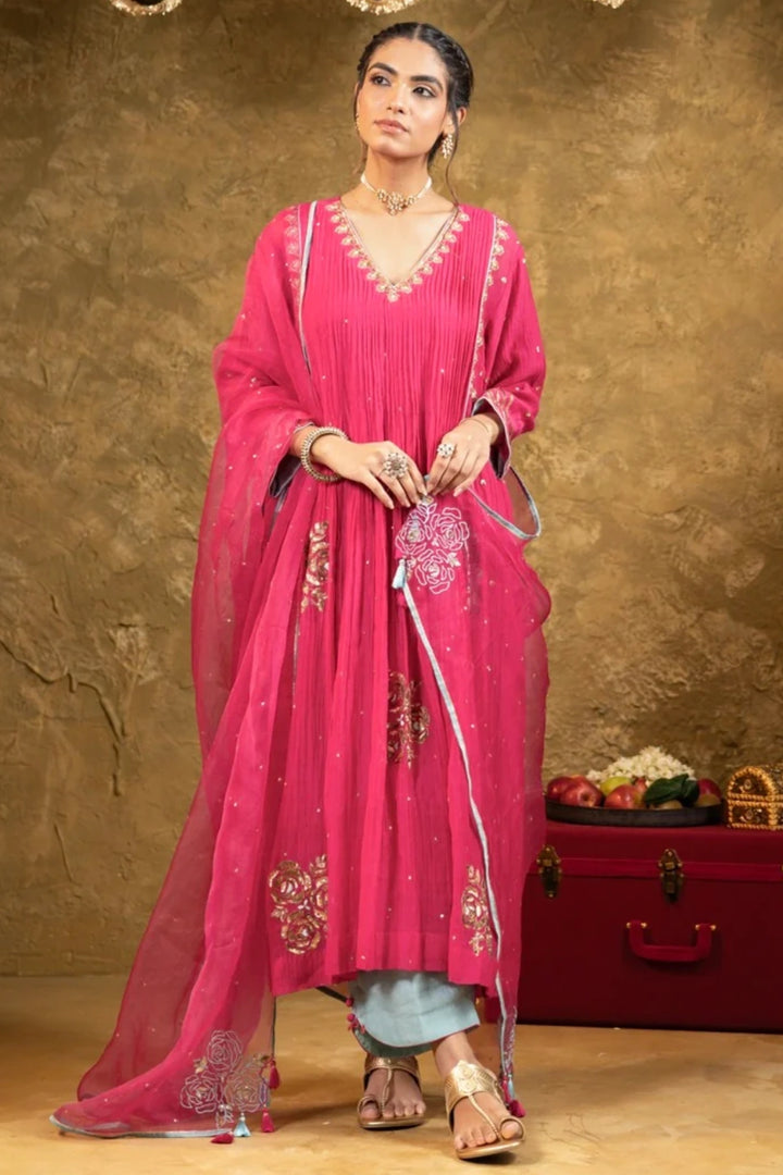 Pink 5 Boota Kurta Set