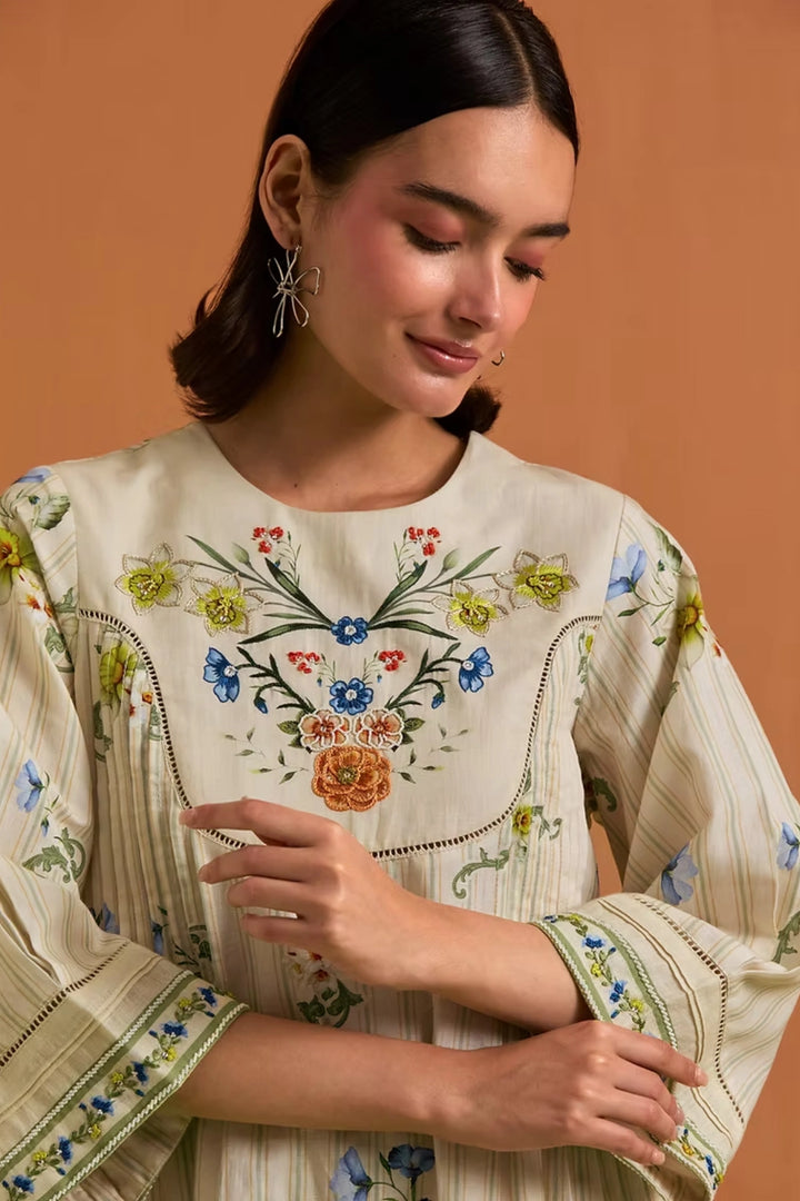 Verdant Yoke Dress-Ivory