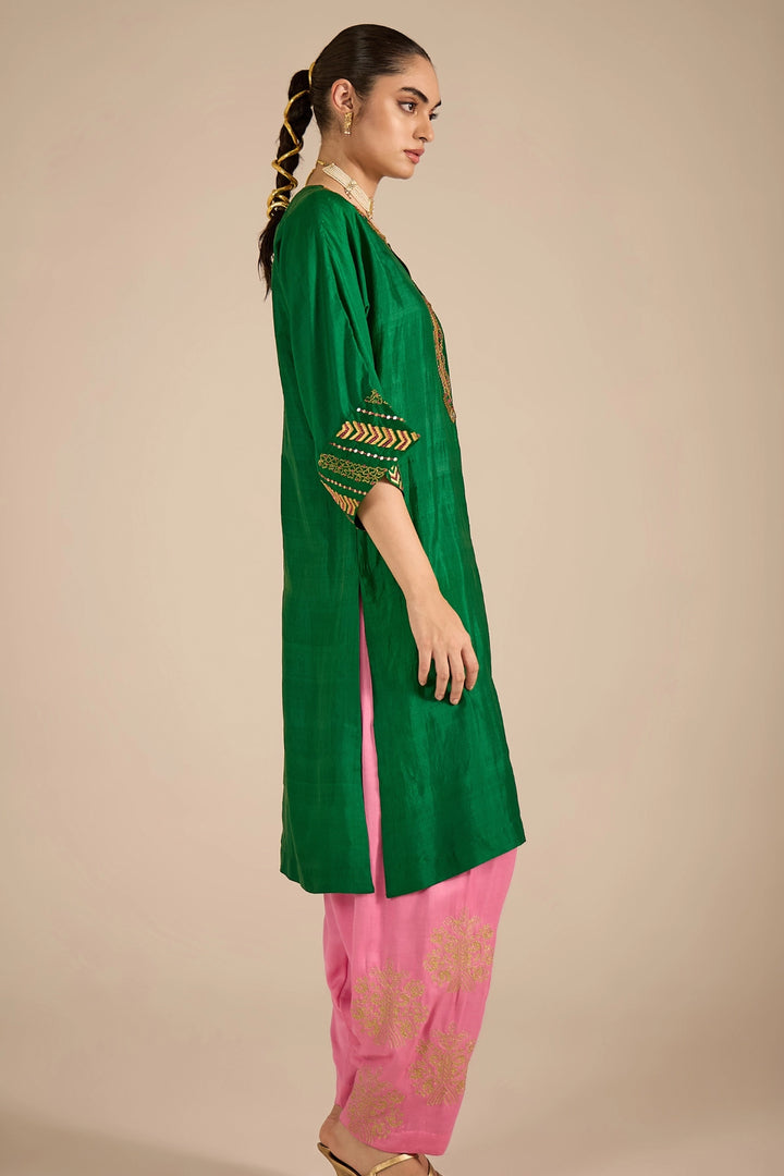 Emerald Green Silk Kurta Set
