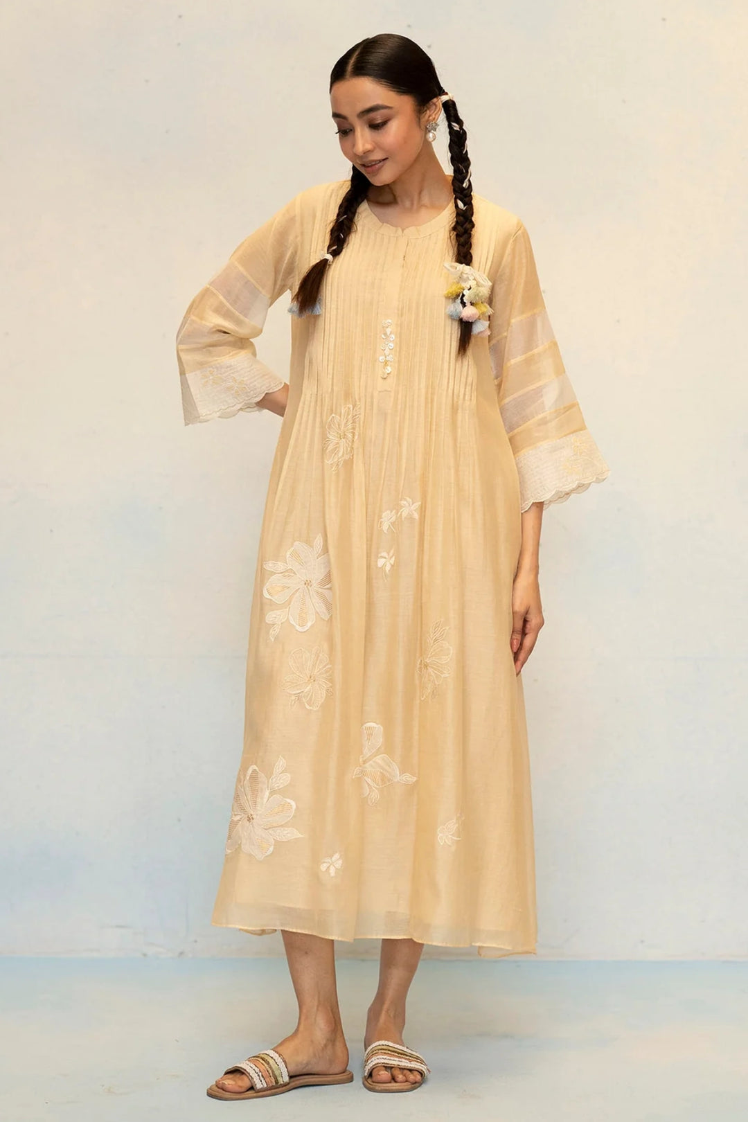 Zara Mul Chanderi Tunic Set in Beige