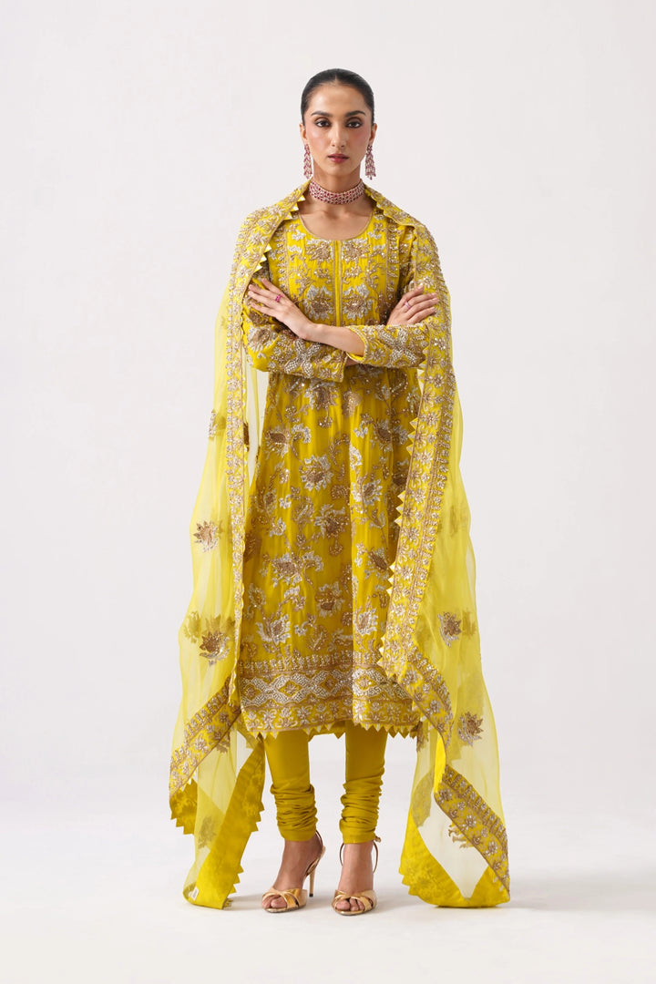 Zaar Bagh - Long Kurta Set - Mustard Yellow