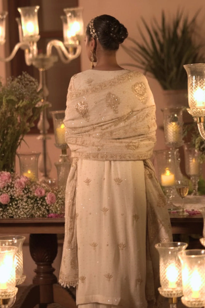 Ivory Pure And Premium Georgette Chikankari Kurta and Dupatta