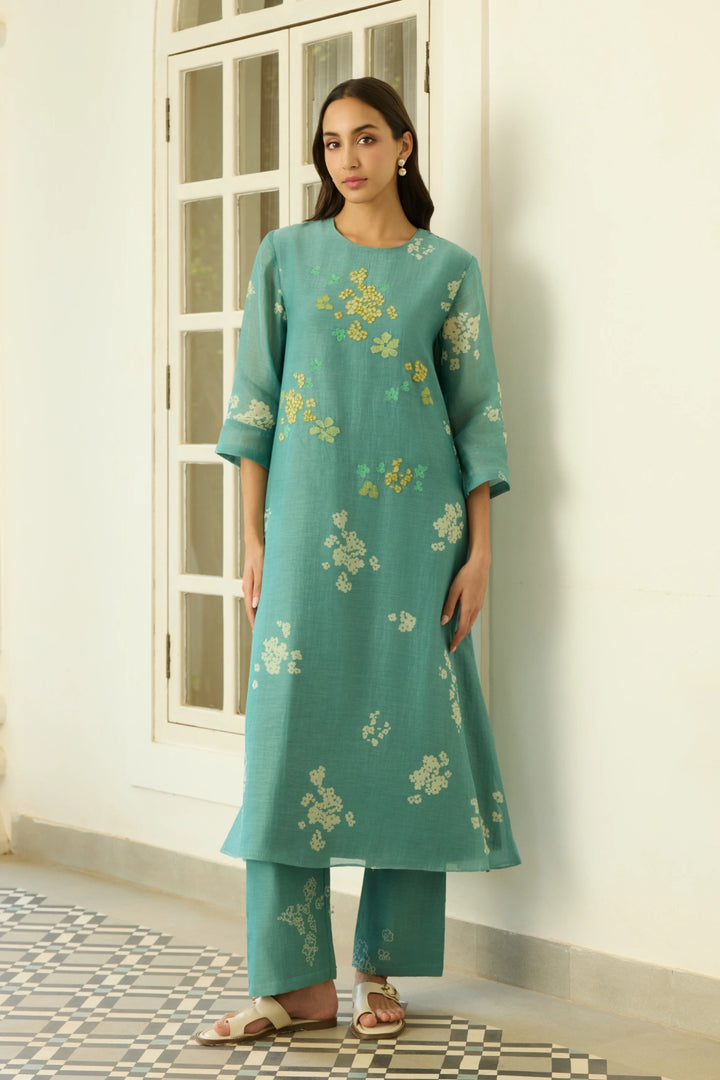 Aqua Floral Applique Co-ord Set