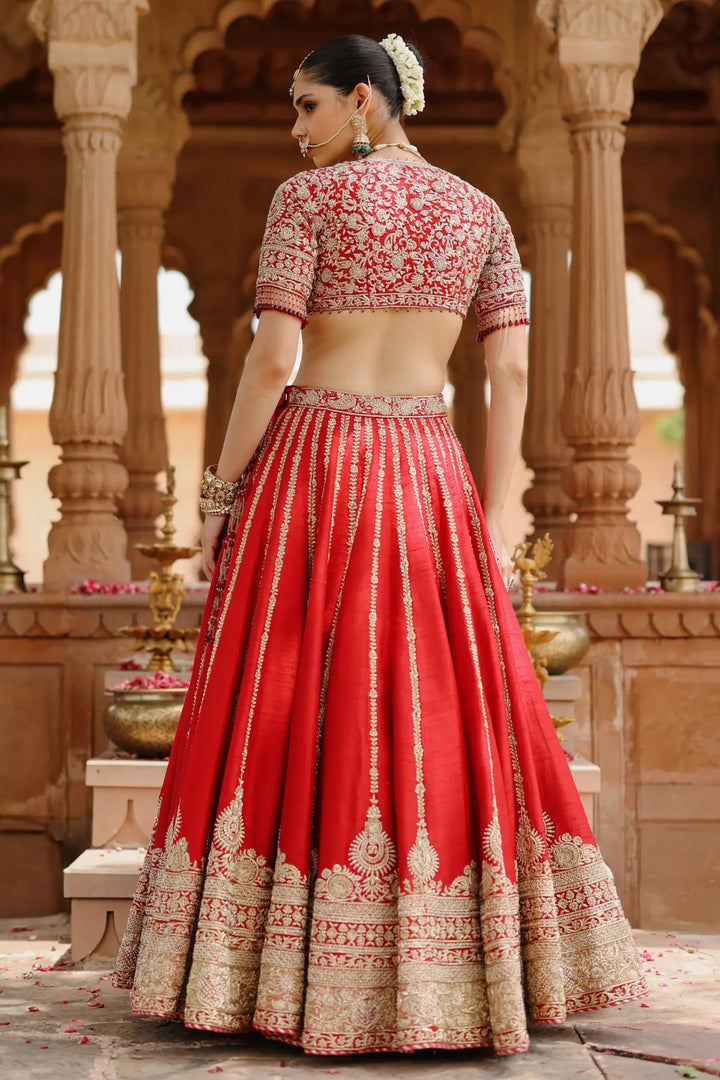 Roha - Deep Red Lehenga Set with Blouse & Dupatta