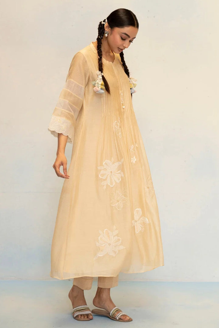 Zara Mul Chanderi Tunic Set in Beige