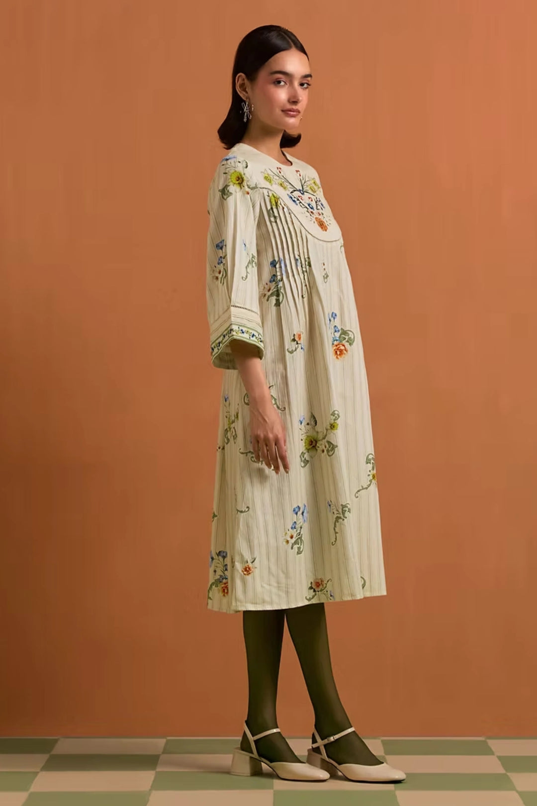 Verdant Yoke Dress-Ivory