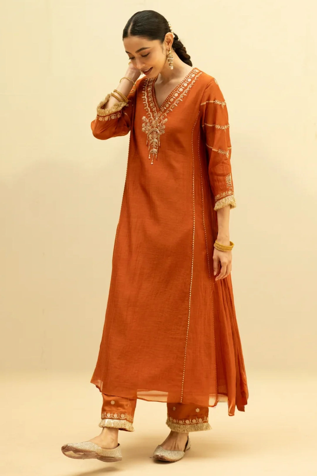 Chaandbali Mul Chanderi Aline Kurta Set