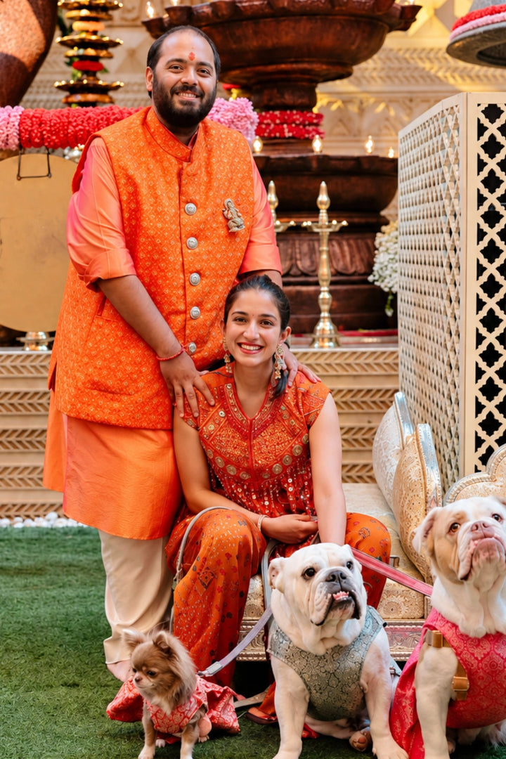 Radhika Ambani in Orange Bomber Jacket Set