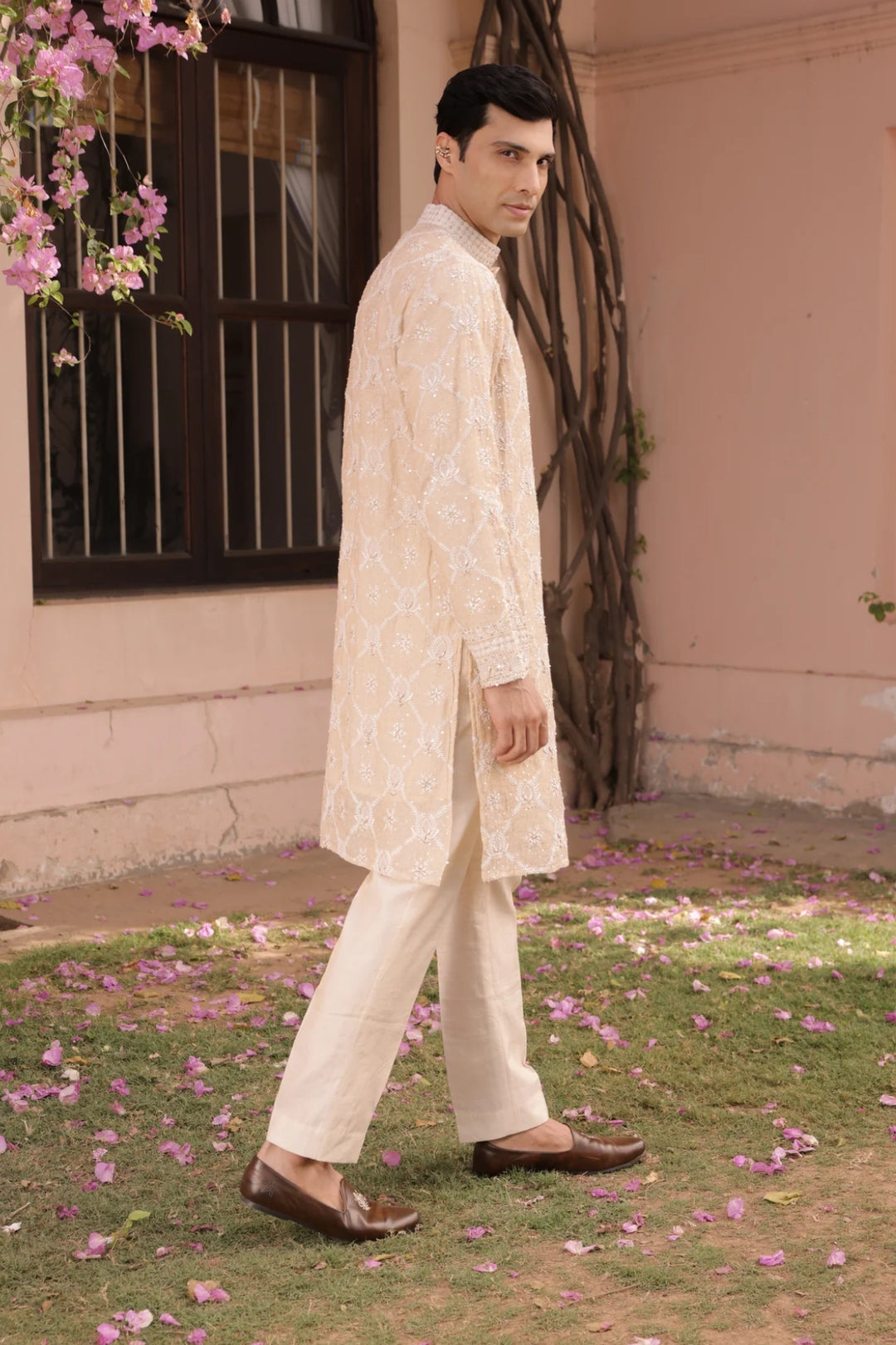 Dyeable Gold Tissue Chikankari Men's Kurta