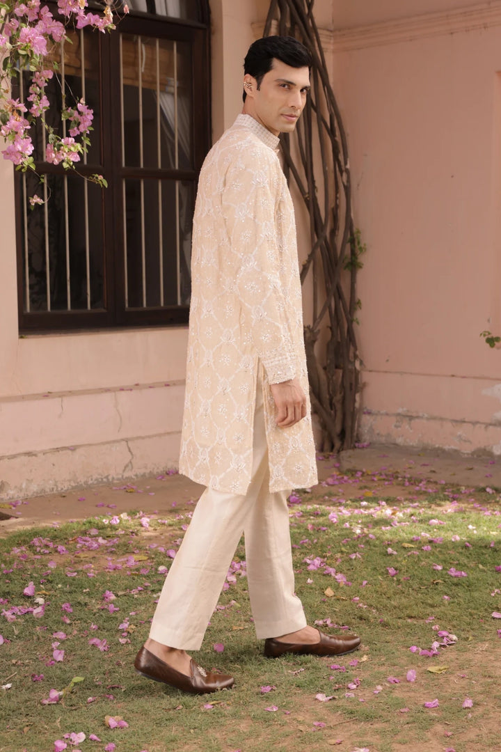 Dyeable Gold Tissue Chikankari Men's Kurta